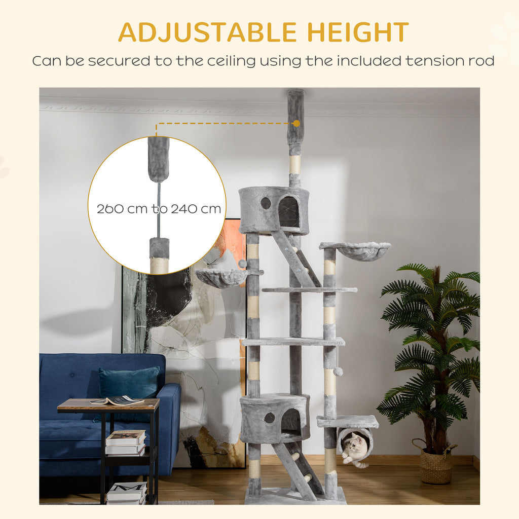 Adjustable Cat Tree Tower 94.5" – Multi-Level Climbing & Scratching Post with Hammock