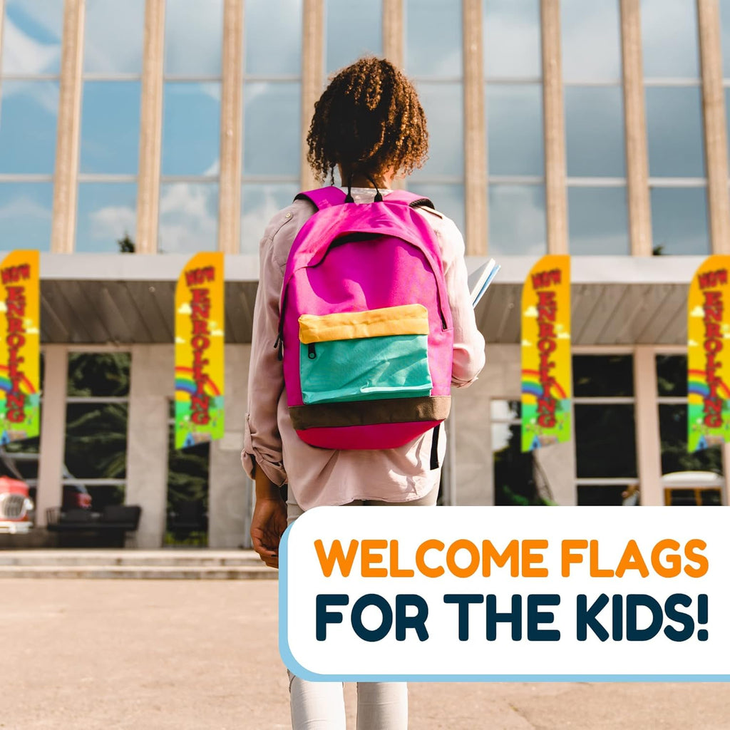 Now Enrolling Daycare Feather Flags 2-Pack with Poles - 11.5ft Tall Outdoor Advertising Banners