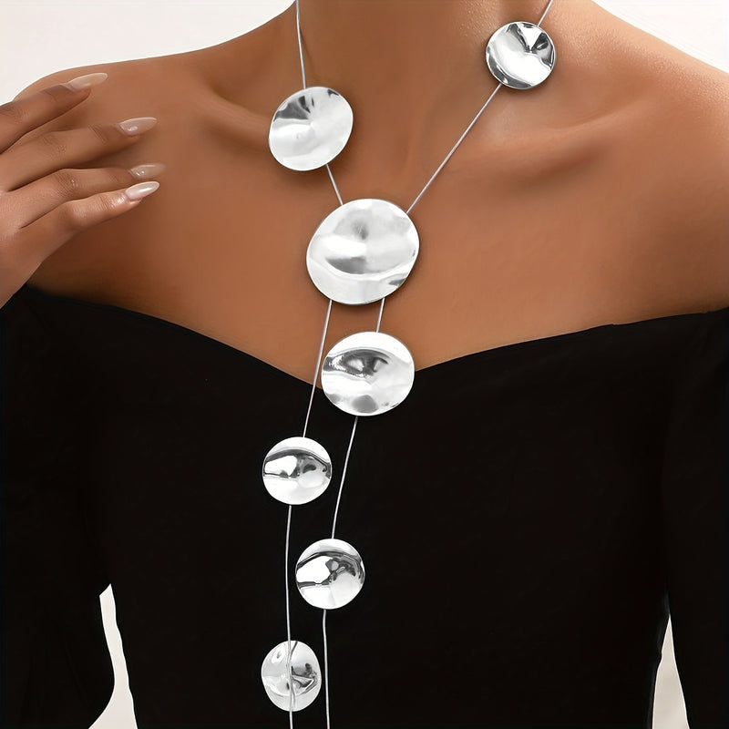 Layered Disc Necklace for Women | Adjustable Textured Metal Pendant