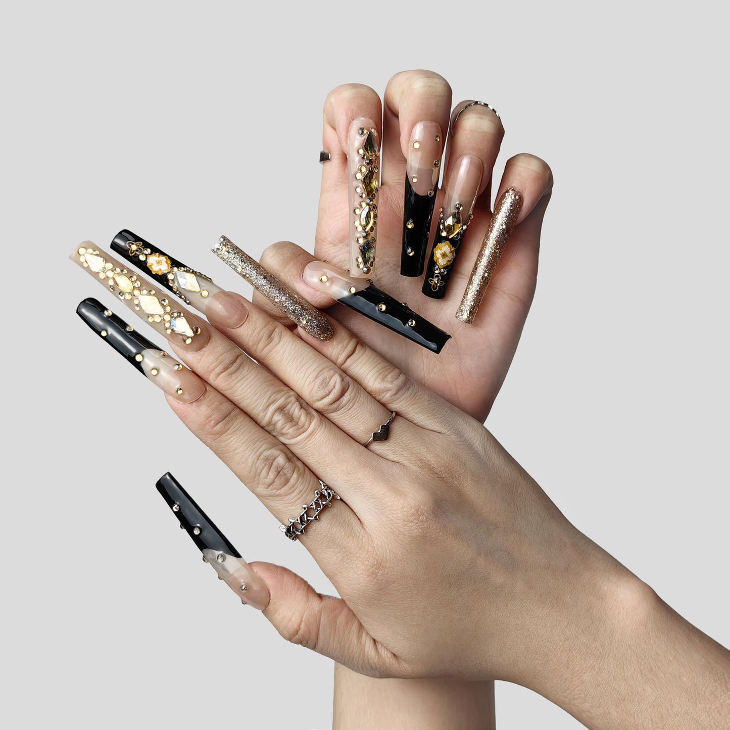 Eclipse Elegance Press-On Nails | Handmade Long Pink Nail Art (S/M/L)