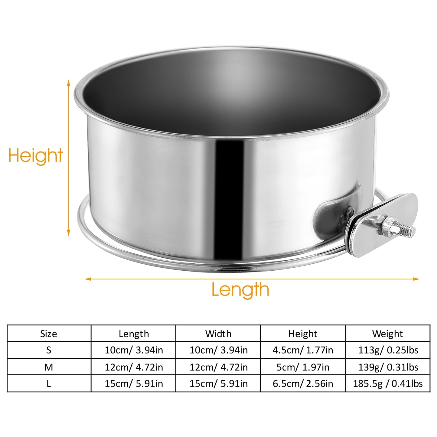 Stainless Steel Hanging Dog Bowl with Clamp - No-Spill Detachable Pet Feeder for Crates & Cages