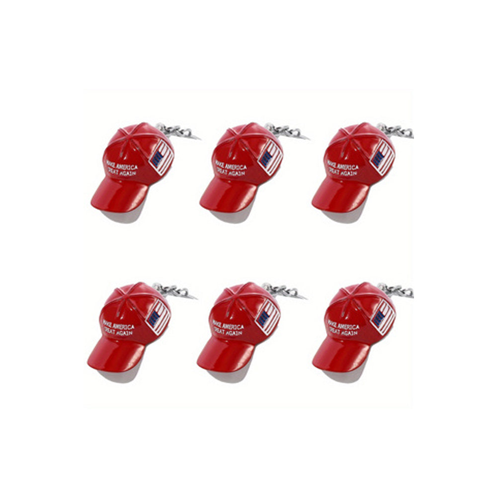 Trump Red Cap Keychain Set - 6 Pack MAGA Hat Key Ring Charms
