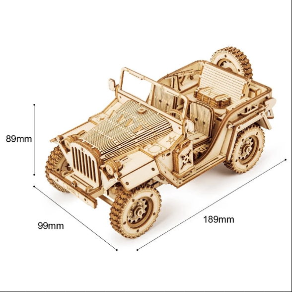 1:18 Scale WWII Army Jeep 3D Wooden Model Kit – No-Glue Military Puzzle for Ages 14+