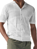 Men's Checkered Eyelet Button-Down Shirt – Textured Unique Detail
