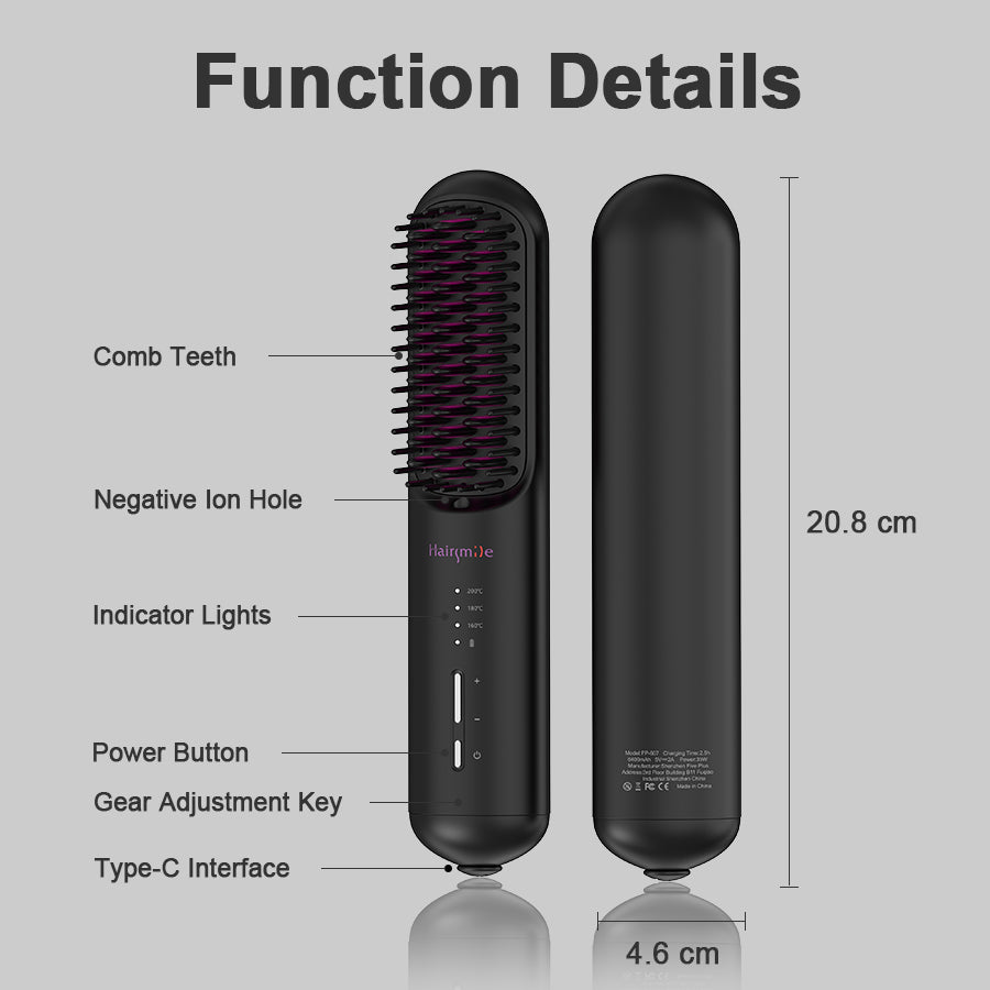 USB Rechargeable Cordless Hair Straightener Brush – Ionic Styling Comb for Men & Women | 3 Heat Settings