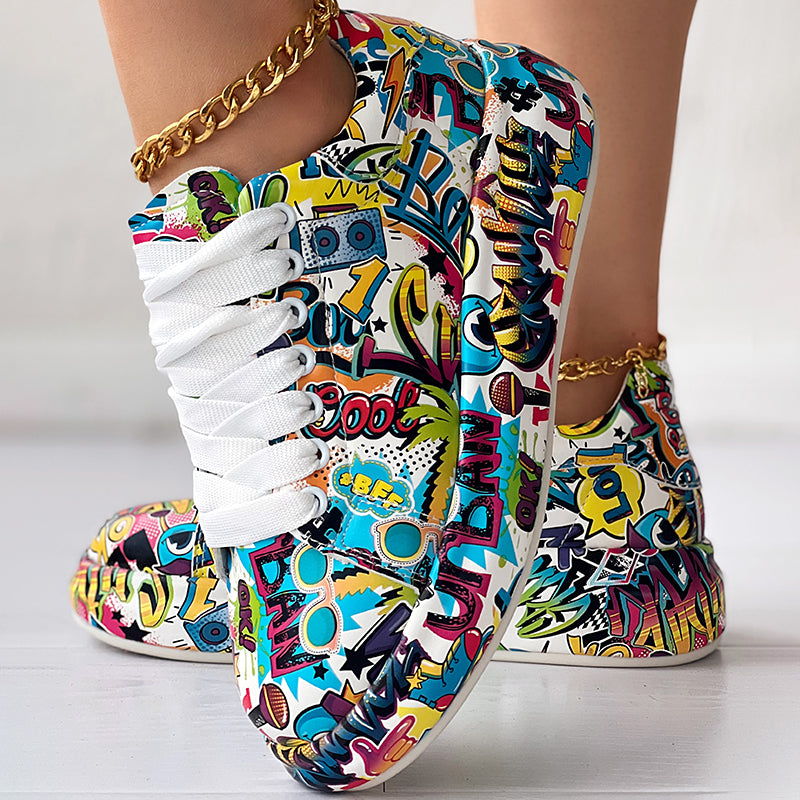 Women's Printed Lace-Up Platform Sneakers | Thick Cushioned Sole, US 6–9.5