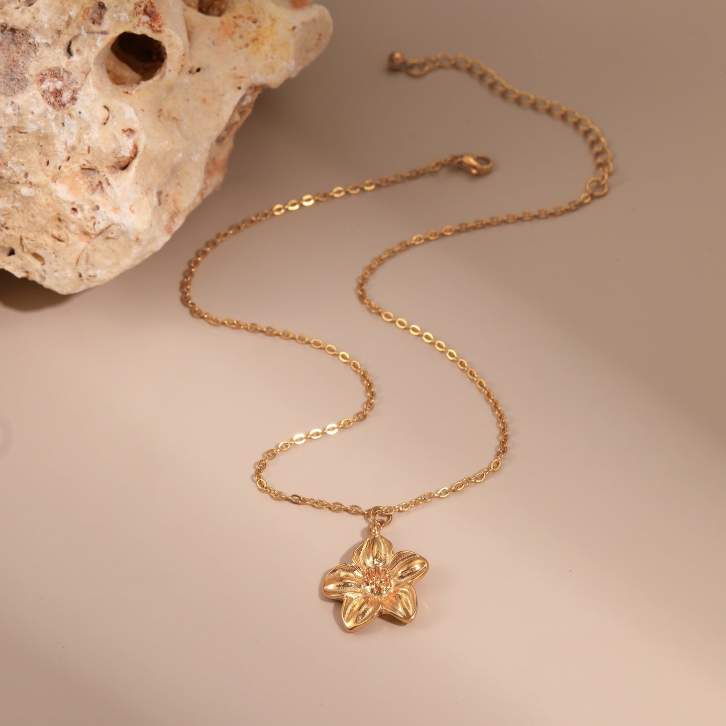 18K Gold Plated Flower Jewelry Set | Necklace, Earrings & Ring for Women