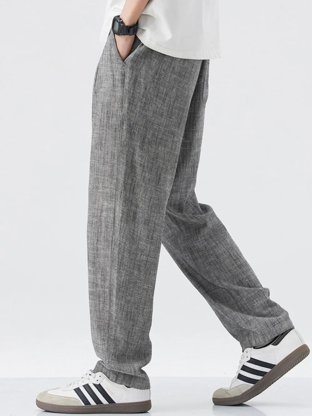 Men's Relaxed Fit Drawstring Pants – Rayon Linen Blend Casual