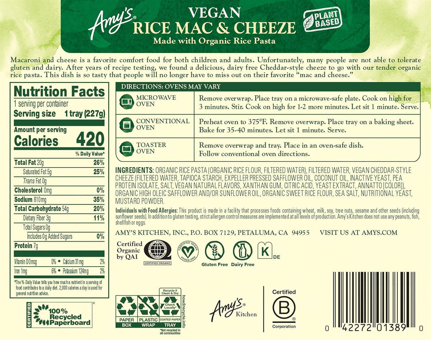 Amy's Mac & Cheeze Frozen Meal | Dairy Free, Gluten Free & Vegan