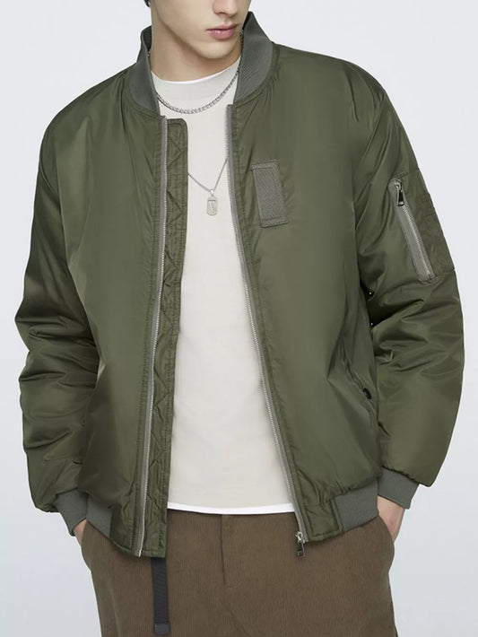 Men's Plus Size Lightweight Bomber Jacket – 100% Polyester, Full Zip & Pocketed