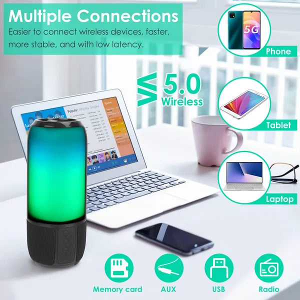 Portable Bluetooth Speaker with LED Lights - Wireless Stereo Sound for Parties, Travel & Outdoor Adventures
