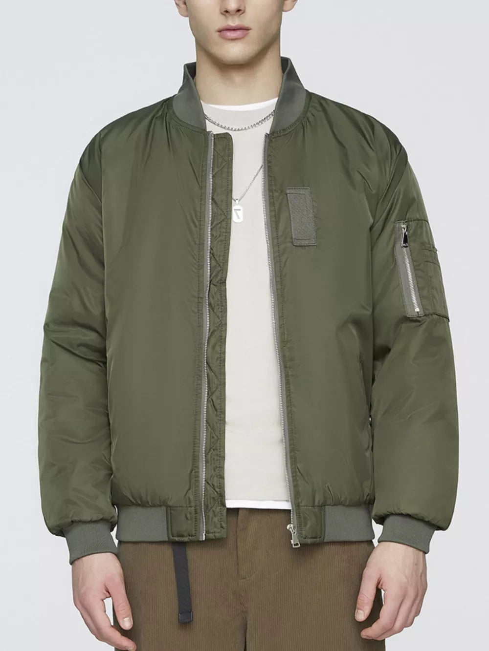 Men's Plus Size Lightweight Bomber Jacket – 100% Polyester, Full Zip & Pocketed