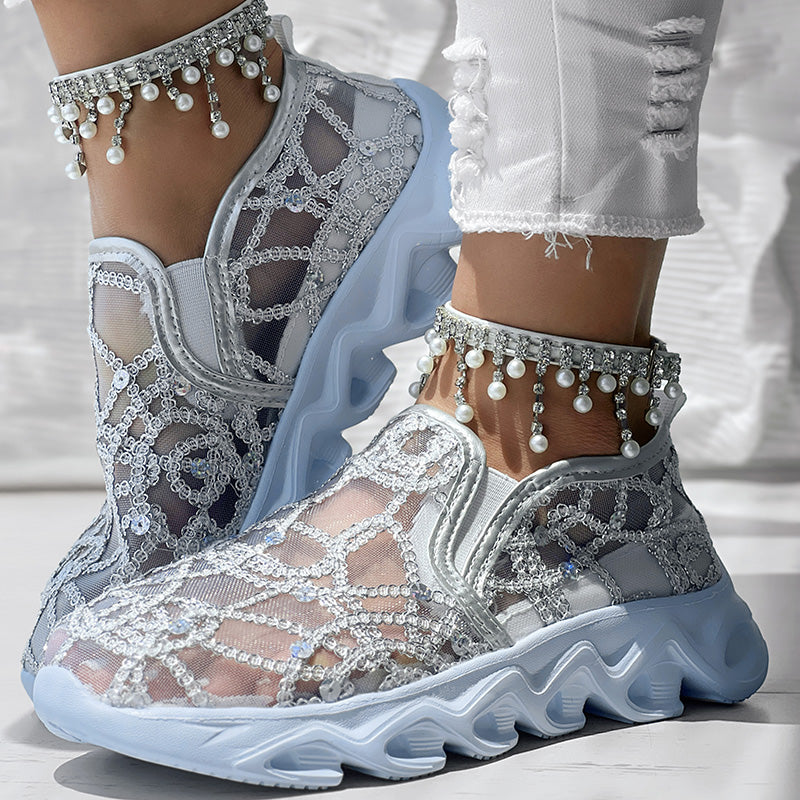 Women's Sparkle Mesh Breathable Sneakers | Lightweight Glitter Athletic Shoes – 3 Colors