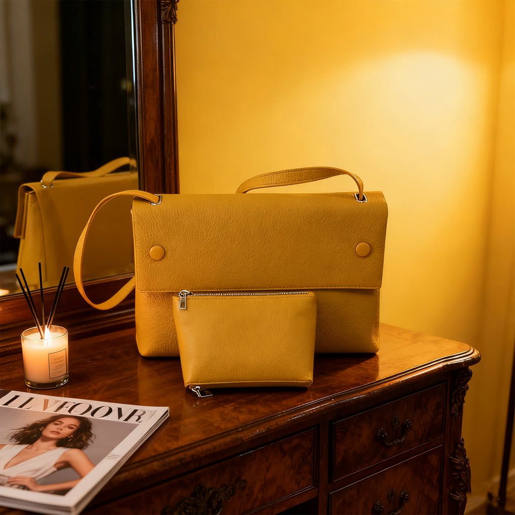 Structured Crossbody Handbag - Vegan Leather Shoulder Bag with Adjustable Strap