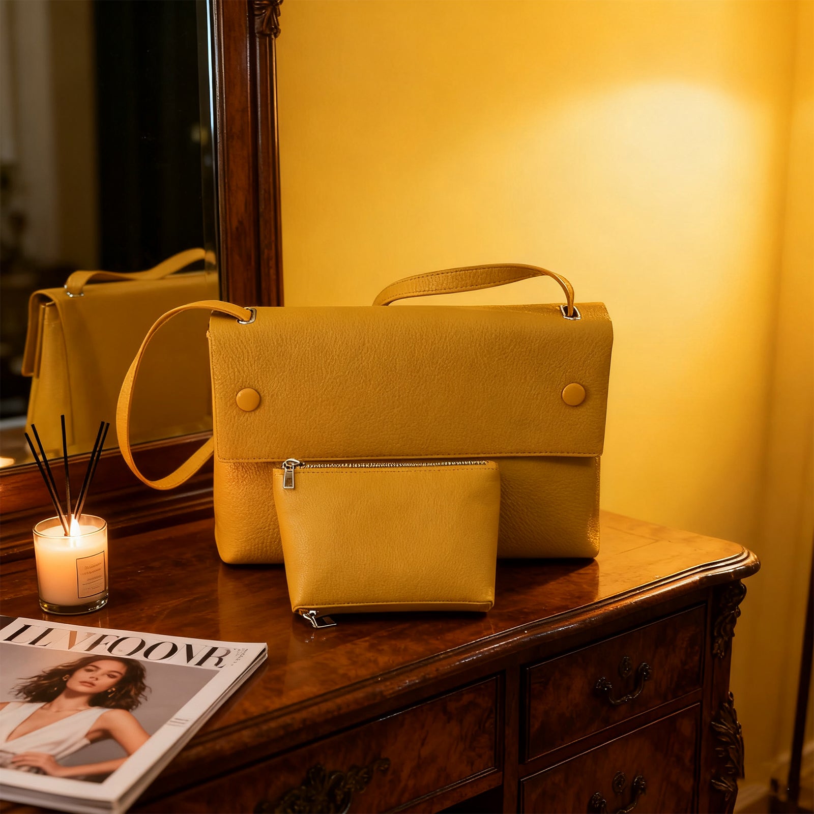 Structured Crossbody Handbag - Vegan Leather Shoulder Bag with Adjustable Strap