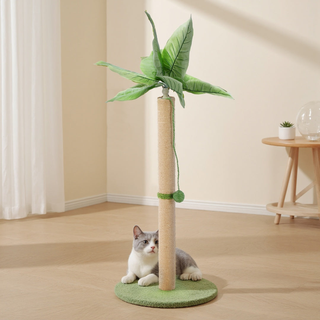 33" Tall Cat Scratching Post with Dangling Ball Toy - Palm Tree Design for Indoor Cats