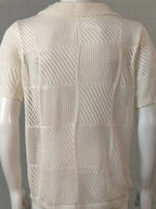 Men's Checkered Eyelet Button-Down Shirt – Textured Unique Detail