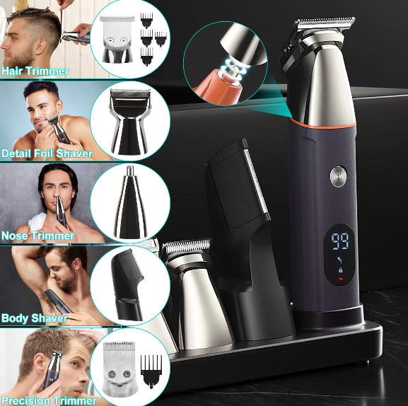 5-in-1 Beard Trimmer Kit for Men – IPX5 Waterproof, 90-Min Battery & 5 Precision Heads