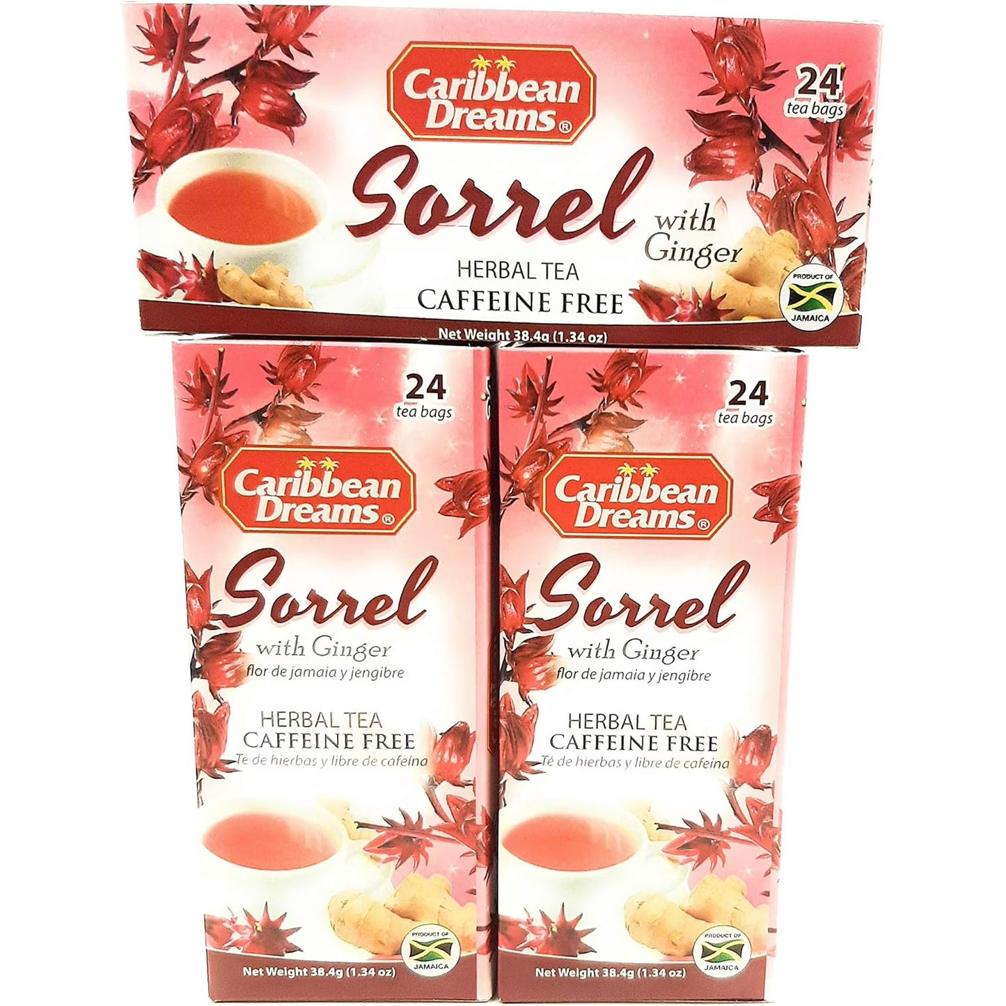 Caribbean Dreams Jamaican Sorrel & Ginger Tea, 24 Tea Bags – Pack of 3 | Authentic Caribbean Herbal Tea