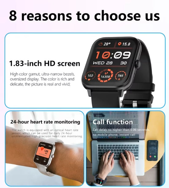 1.83" Smart Watch for Men & Women - Heart Rate Monitor, Fitness Tracker & Custom Watch Faces