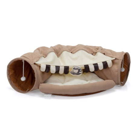 Collapsible Cat Tunnel Bed with Cushion & Hanging Toys – Washable, 41" Indoor Play Tunnel