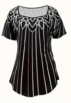 Women's Striped Square Neck T-Shirt - Casual Short Sleeve Summer Top