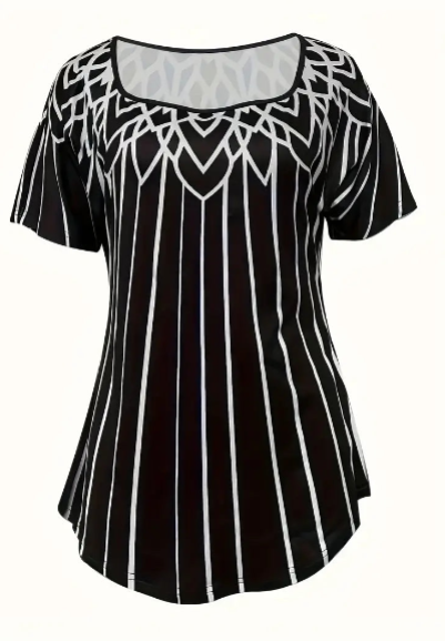 Women's Striped Square Neck T-Shirt - Casual Short Sleeve Summer Top