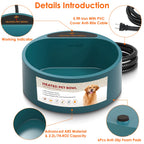 Heated Pet Water Bowl - 74oz Thermostat Controlled, Anti-Freeze for Dogs & Cats