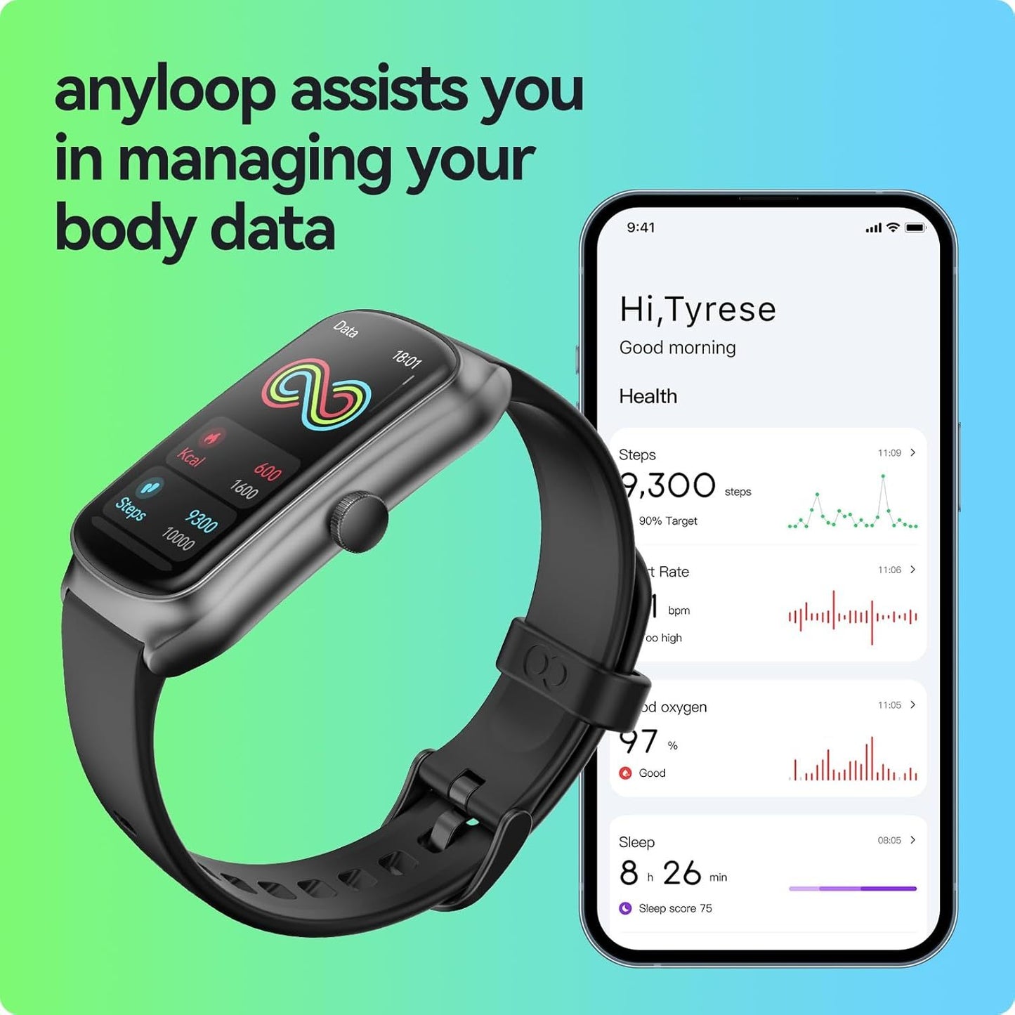 AMOLED Fitness Smartwatch - Heart Rate Monitor, Sleep Tracker, 100+ Sports Modes, IP68 Waterproof