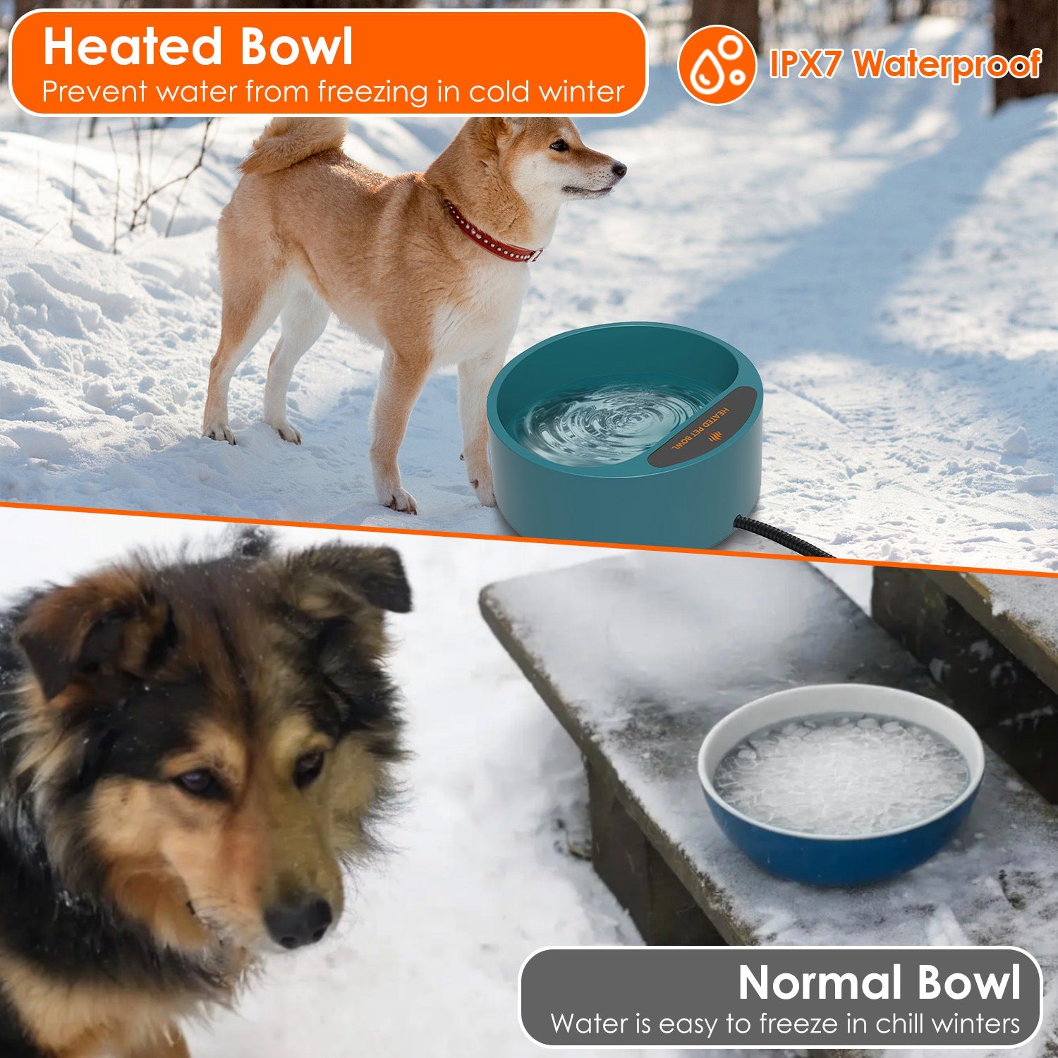 Heated Pet Water Bowl - 74oz Thermostat Controlled, Anti-Freeze for Dogs & Cats