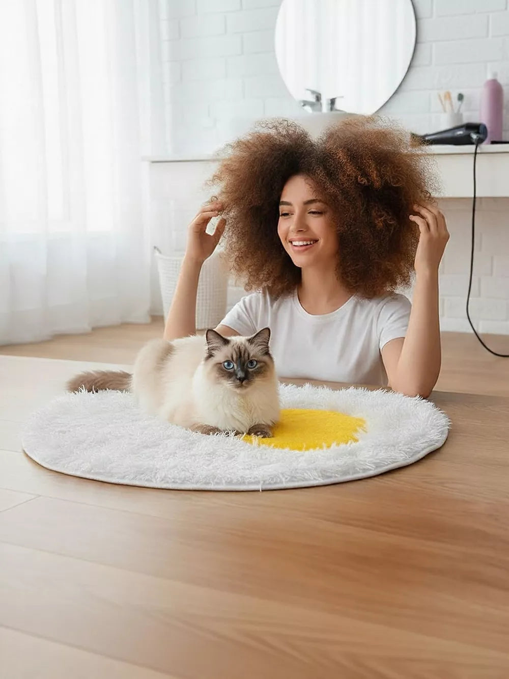 Fried Egg Design Plush Pet Mat | Cute Novelty Sleeping Mat for Dogs & Cats