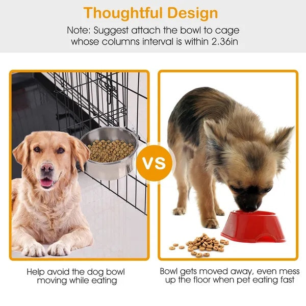 No-Spill Stainless Steel Crate Dog Bowl with Clamp Holder