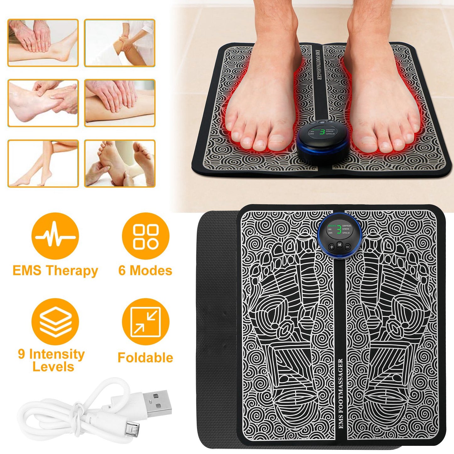 EMS Foot Massager Mat - Electric Pulse Therapy for Pain Relief & Circulation