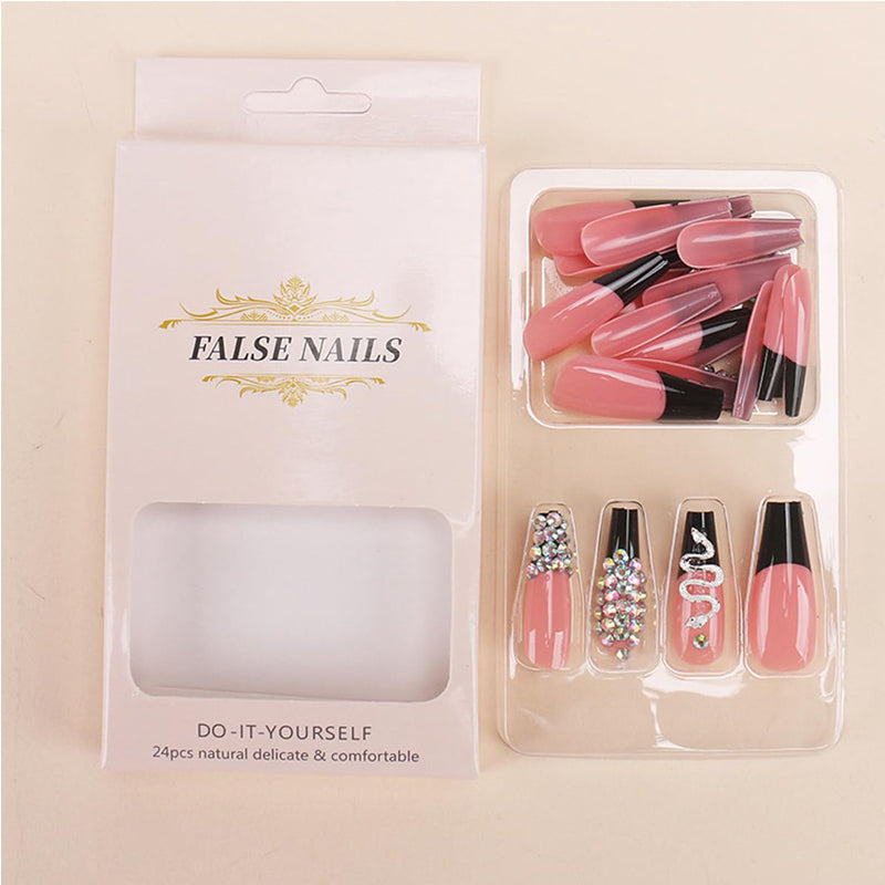 Press On Nails - 24pc Diamond Snake Design Square Fake Nails with Adhesive Tabs