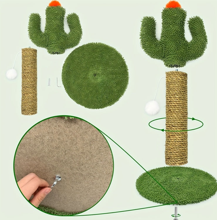Cactus Cat Tree with Sisal Scratching Post | Solid Wood Base, Elevated Perch & Hanging Toy for Indoor Cats