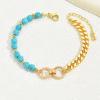Turquoise Beaded Layered Bracelet – Boho Double Ring Chain Jewelry for Women