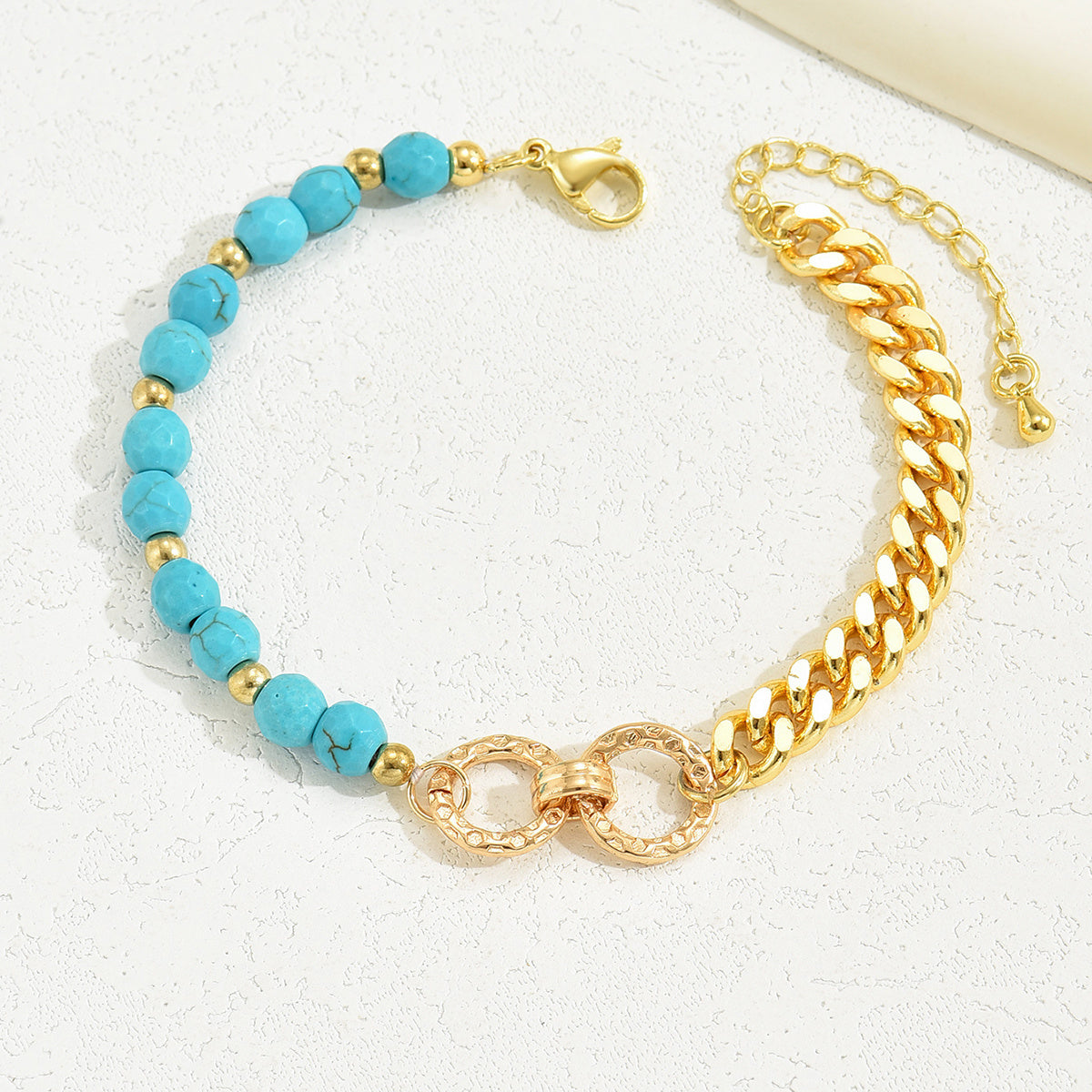 Turquoise Beaded Layered Bracelet – Boho Double Ring Chain Jewelry for Women