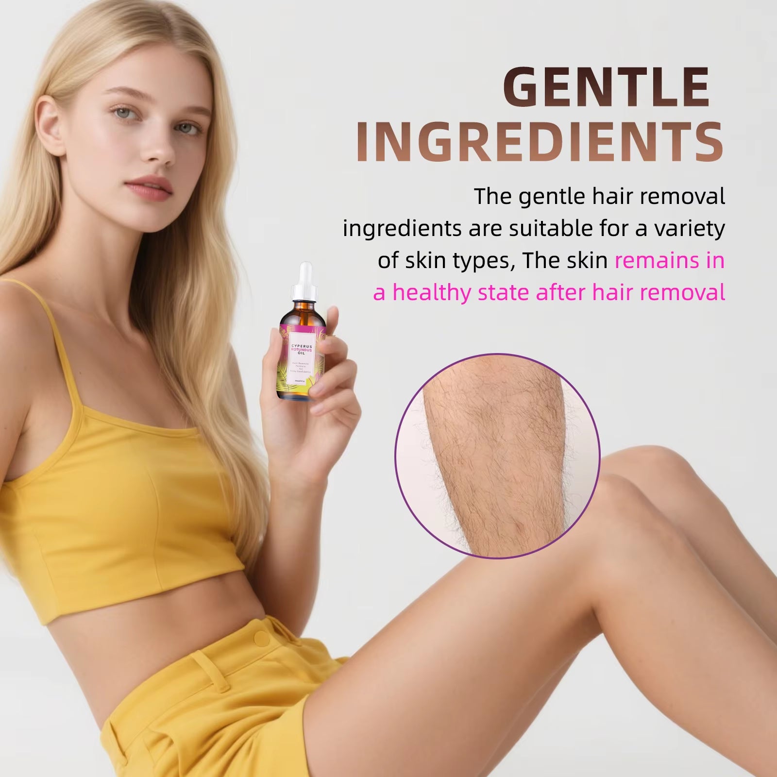 Hair Removal Oil 60Ml - Natural Hair Growth Inhibitor with Jojoba & Almond Oil, Gentle Formula for Smooth Skin, All Body Areas