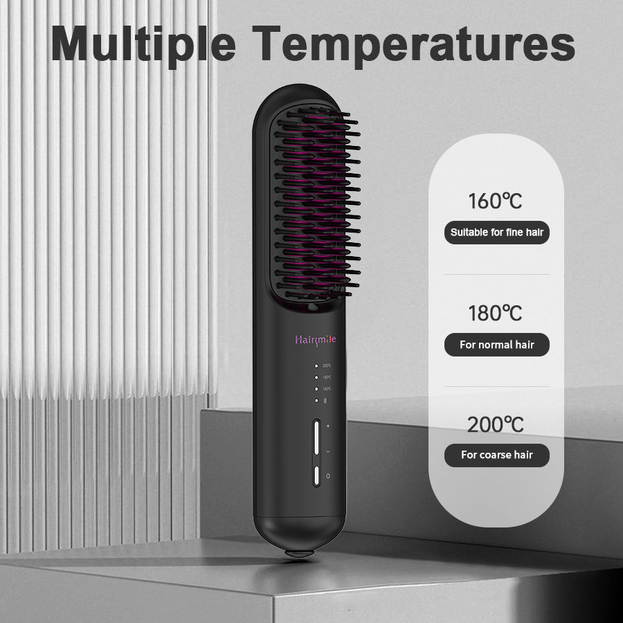 USB Rechargeable Cordless Hair Straightener Brush – Ionic Styling Comb for Men & Women | 3 Heat Settings
