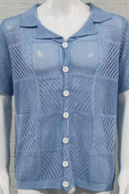Men's Checkered Eyelet Button-Down Shirt – Textured Unique Detail