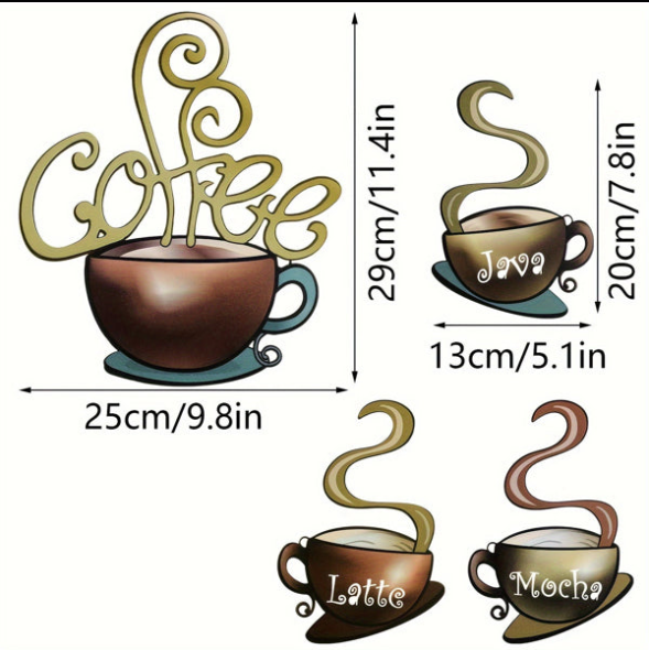 Vintage Metal Coffee Wall Art Set of 4 | Retro Kitchen & Coffee Bar Decor | Gift for Coffee Lovers