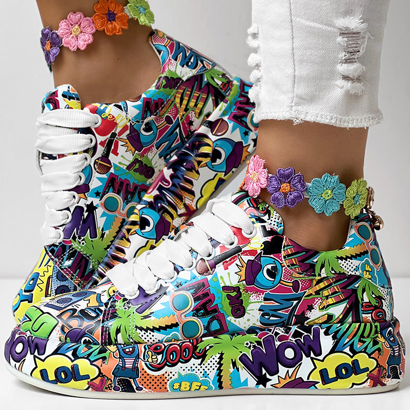 Women's Printed Lace-Up Platform Sneakers | Thick Cushioned Sole, US 6–9.5