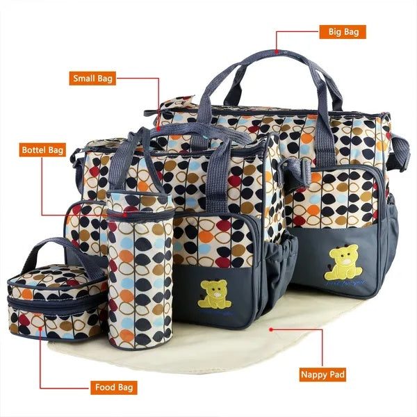 5-Piece Baby Diaper Bag Set - Water-Resistant Travel Organizer with Changing Pad for Parents