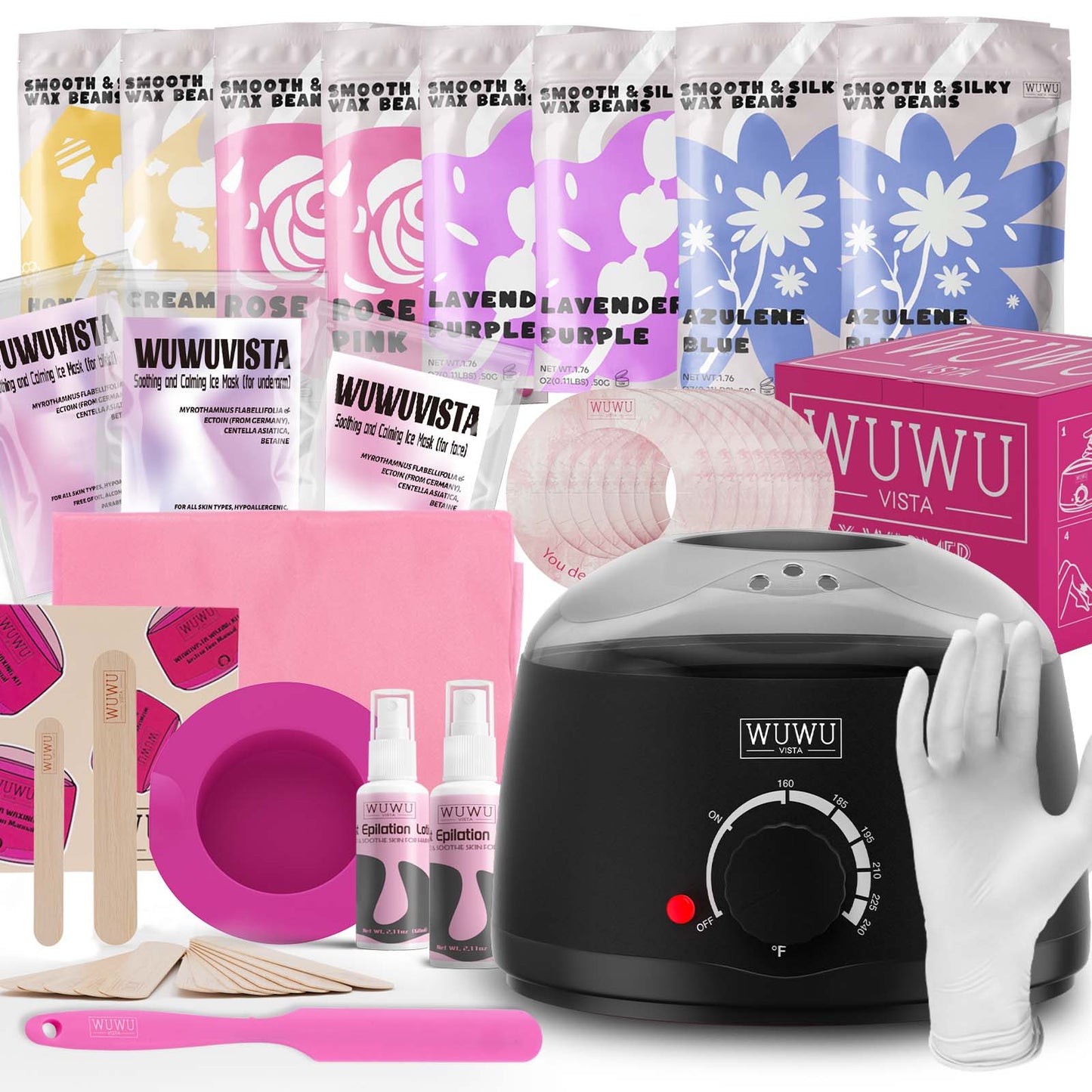 Professional Waxing Kit with Warmer - 79 Piece Hair Removal Set for Face, Body & Bikini