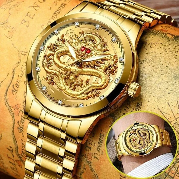 Men's Gold Stainless Steel Quartz Watch | Classic Dress Watch with Luminous Hands