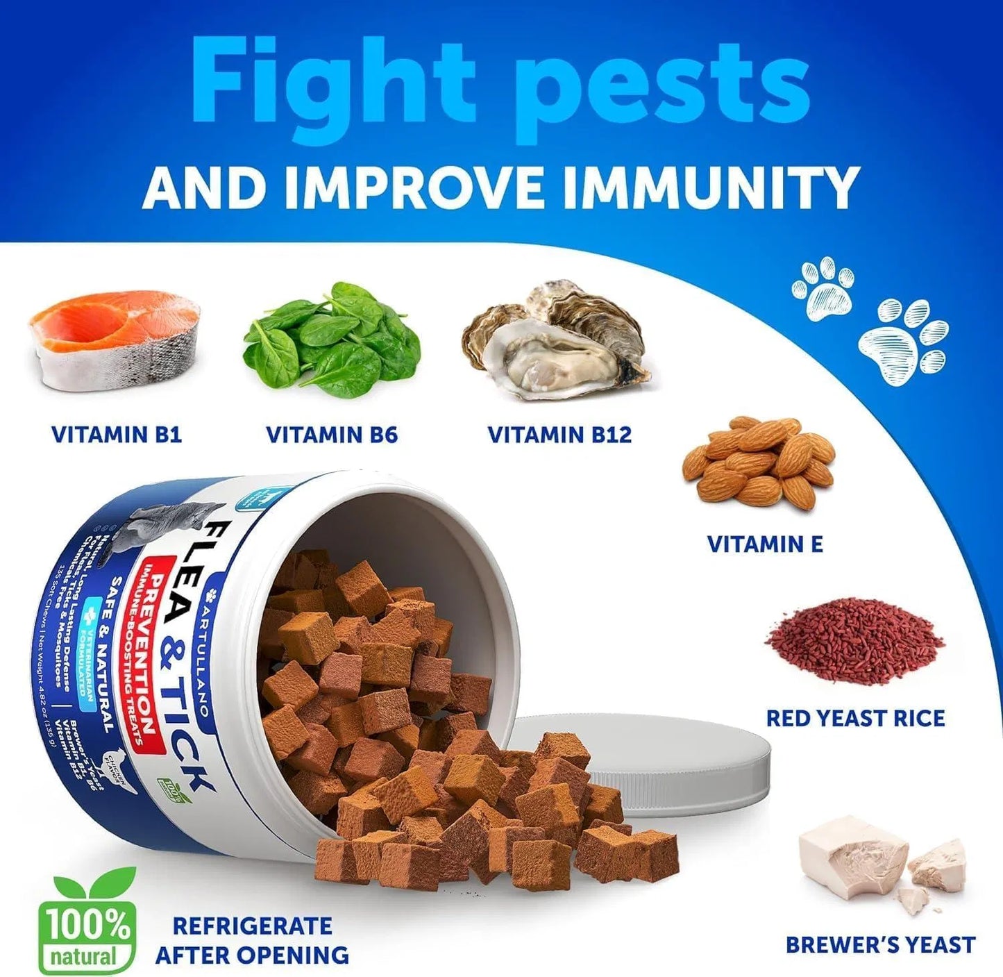 Natural Flea & Tick Prevention for Cats – 135 Soft Chews with Vitamins B1, B6 & B12