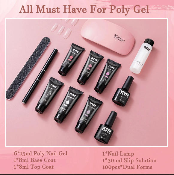 Poly Gel Nail Extension Kit with UV LED Lamp – 6 Colors, Complete Starter Set