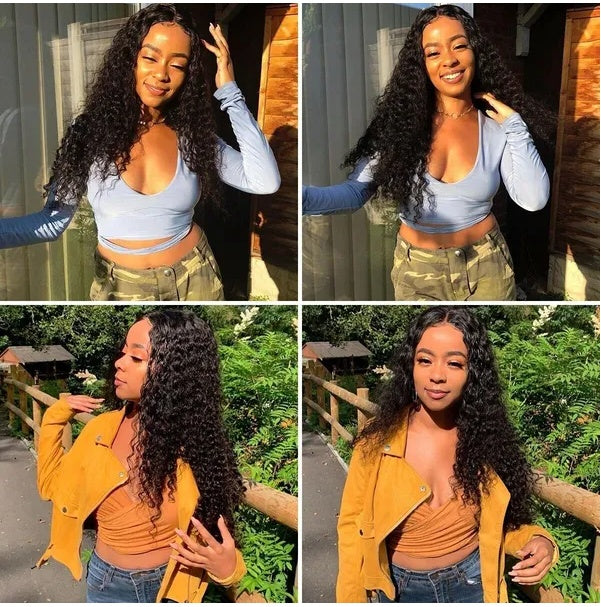 Brazilian Lace Front Wig - Long Curly Human Hair Wig for Women, Natural Black 25 Inch