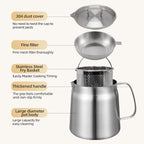 Stainless Steel Oil Strainer Pot with Lid | 67oz Large Capacity Grease Container | 304 Food-Grade Steel