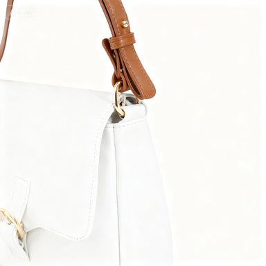 White Crossbody Bag for Women - Lightweight Vegan Leather Purse with Adjustable Strap